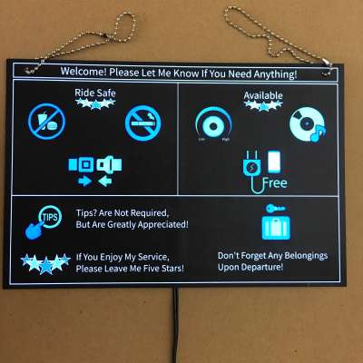 Customized EL lighting card for tips sign for taxi rideshare tips sign, Uber Tips Rating Sign