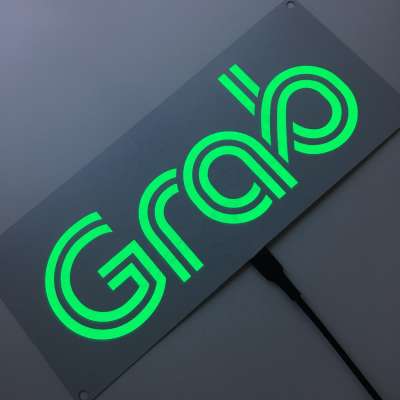 Grab Sign Glow LED Light Logo Decal Stickers with 4  Suction Cup removable for Rideshare