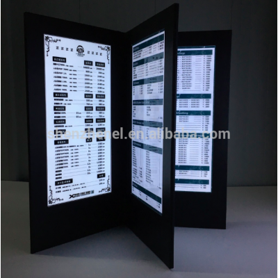 4 pages led menu holder for 5.5x11'' inserts restaurants Illuminated led menu cover