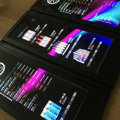 3 pages illuminated LED menu card, tri-folded menu cover with LED light for wine menus, drinks menu